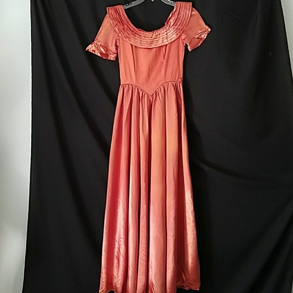 Vintage 1940s Copper Satin Ball Gown As Is Small - Picture 2 of 8